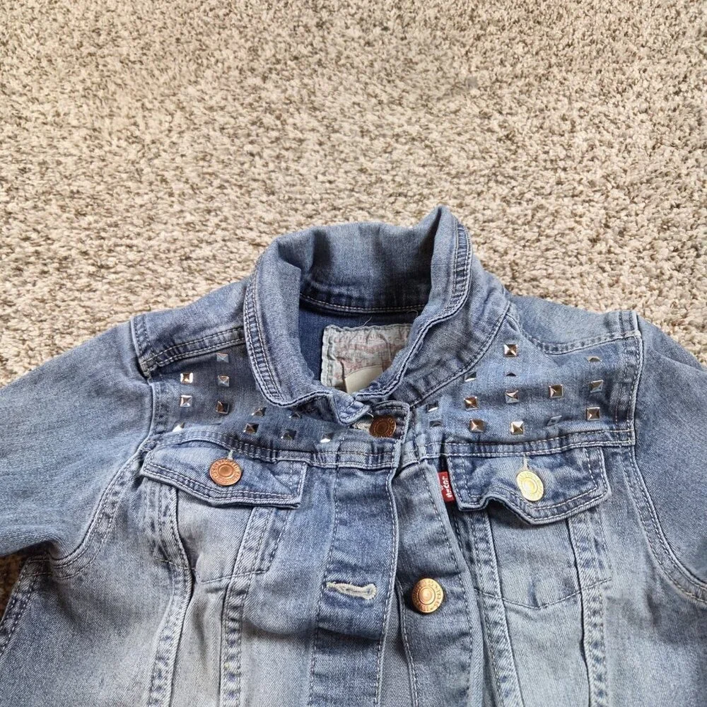 Levis Denim Jacket Girls XL Biker Trucker Collared Embellished Button Up